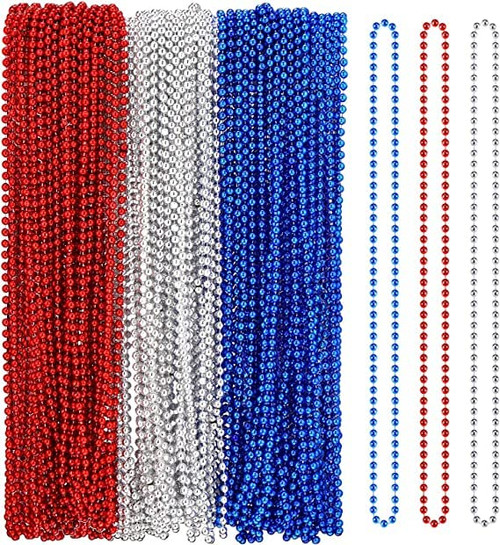 EGEP Carnival Beads Red, White, and Blue Patriotic Party Beads Necklaces in Bulk 50 pieces for Independence Day, Patriotic Parade, and Carnival decorations on July 4th