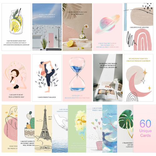 60 Pcs Affirmation Cards for Women Inspirational Motivational Cards Daily Positive Affirmations Cards Mindfulness Quotes Self Care Gift Cards Encouragement Cards for Women Meditation Mother's Day Gift