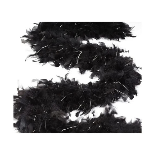 Cynthia's Feathers 80g Chandelle Feather Boa (Black/Silver Tinsels)