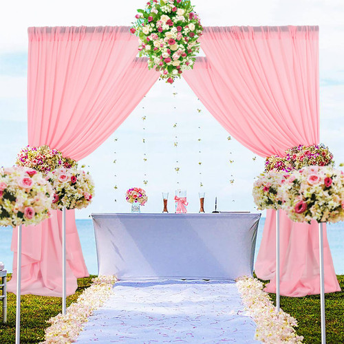 Chiffon Backdrop Curtain Chiffon Curtains Pink Sheer Curtains 2 Panels 29"x108" Chiffon Fabric Drapes Chiffon Backdrop for Wedding Photography Backdrop Drapes Party Stage Decor
