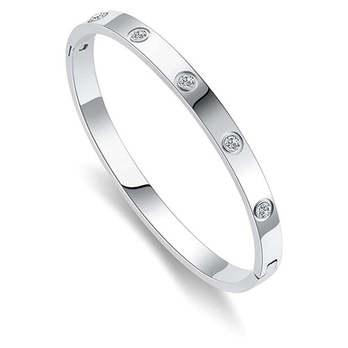 Chrishine Life Love Friendship Bracelet Bangle Gold Rose Gold Silver with Cubic Zirconia Stones Stainless Steel Hinged Jewelry with Crystal Oval Bracelet Birthday Present for Her Women Teen Girls