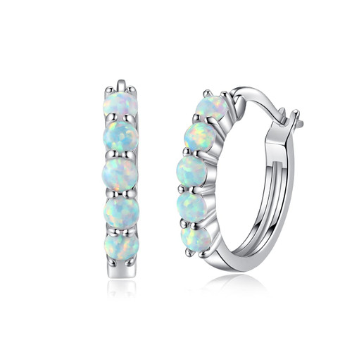 Sterling Silver Opal Hoop Earrings for Women 14K White Gold Plated Hypoallergenic Huggie Earrings with Opal Gemstone Earrings Jewelry for Gifts (White Gold) Sterling Silver Opal Hoop Earrings for Women 14K White Gold Plated Hypoallergenic Huggie Earrings with Opal Gemstone Earrings Jewelry for Gifts (White Gold)