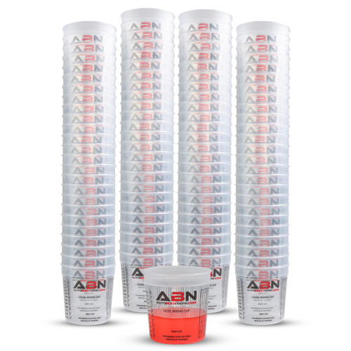 ABN Clear Plastic Mixing Cup 100-Pack 16oz Ounce / 473mL Milliliter Container with Ratios for Paint, Activators, Thinner