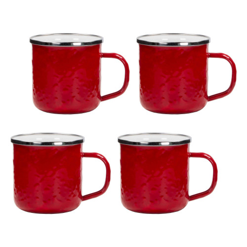 Golden Rabbit Enamelware - Solid Red Pattern - Set of 4-12oz Mugs