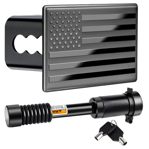 METOWARE Trailer Hitch Cover, Heavy American Flag Metal Hitch Cover for 2 Inch Receivers, Tow Hitch Cover for Trucks Accessories (with Anti-Rattle 5/8-Inch Diameter Hitch Pin Lock)
