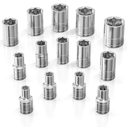 Olsa Tools Metric Socket Set (14pc) | 1/4-Inch Drive | 6-Point Shallow Socket Set | Metric Sizes from 4 mm to 15 mm | Mechanic Metric Socket Sets | Short Chrome Sockets | Professional Grade
