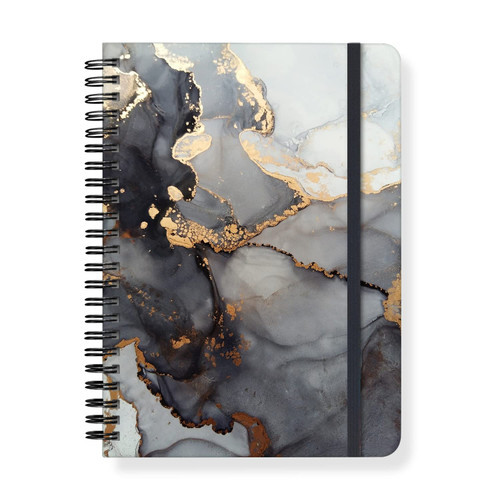 A5 Spiral Notebook?Hardcover Journal for Women,Notebooks for Women Men,6"x 8.5",80 Sheets College Ruled,Journal Notebooks for Work,Office,School Gifts 100gsm Paper Black Grey Liquid Marbling Pattern