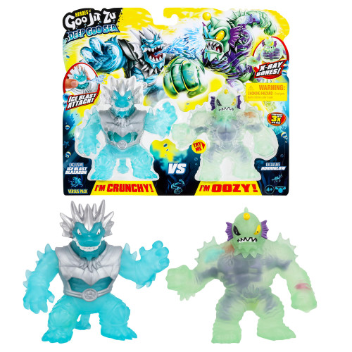 Heroes of Goo Jit Zu Deep Goo Sea Versus Pack. Exclusive Ice Blast Blazagon VS Exclusive Horriglow. 2 Figure Pack! Battle Straight Out of The Pack with Figures That are Super Crunchy and Super Oozy!