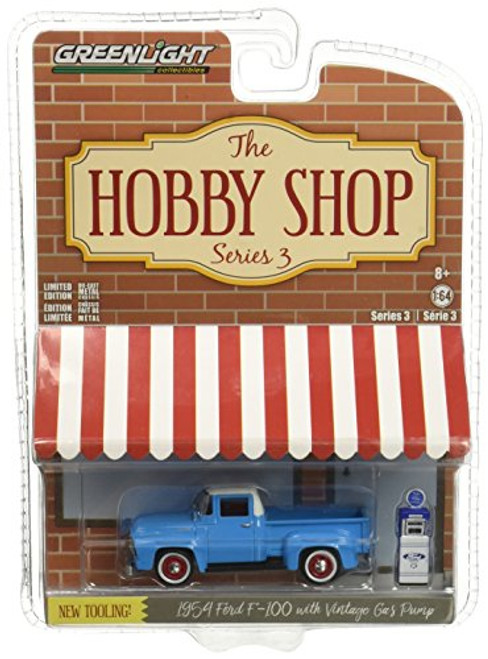 Greenlight 1:64 the Hobby Shop Series 3 1954 Ford F-100 Diecast Vehicle with Vintage Gas Pump Greenlight 1:64 the Hobby Shop Series 3 1954 Ford F-100 Diecast Vehicle with Vintage Gas Pump