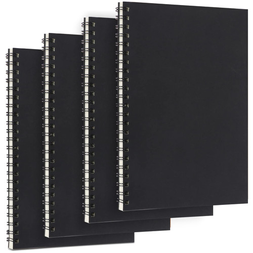 Classycoo A5 Spiral Notebook 4 Pack 7.9" x 5.5" Kraft Cover Notebook Ruled Lined Journal Notebook 58 Sheets / 116 Pages for Student Office School Supplies Black