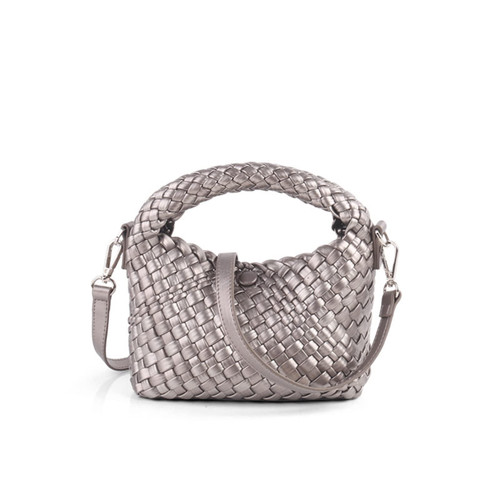 Women Woven Tote Small Crossbody Bag, Weave Quilted Purse Square Shoulder Bag Woven Handbag with Detachable Strap (Silver Gray)