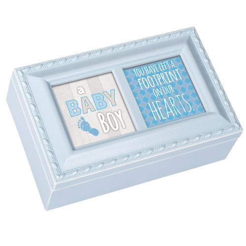 Cottage Garden Baby Boy You Have Left a Footprint Matte Blue Jewelry Music Box Plays Brahms's Lullaby