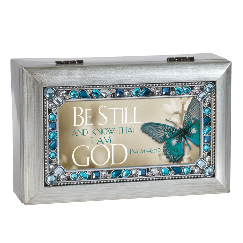 Be Still Know I Am God Brushed Silvertone Jewelry Music Box Plays in The Garden Be Still Know I Am God Brushed Silvertone Jewelry Music Box Plays in The Garden