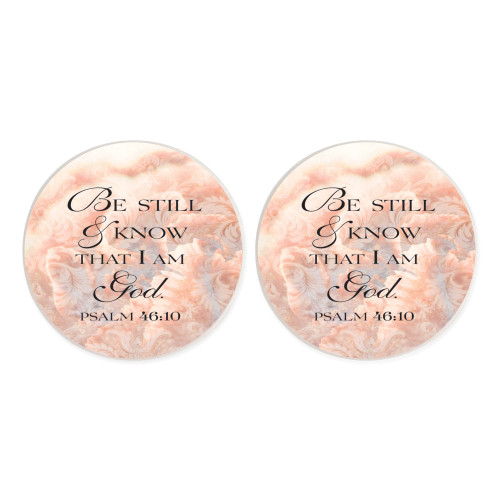 Be Still and Know Floral Pink 2.75 x 2.75 Ceramic Car Coasters Pack of 2