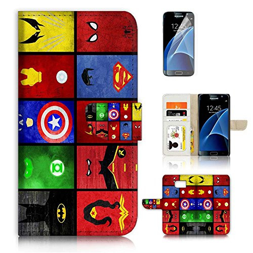( For Samsung S7 , Galaxy S7 ) Flip Wallet Case Cover & Screen Protector Bundle! A0139 Superman Batman Wonder Woman Spiderman Super Hero Collection A0139
