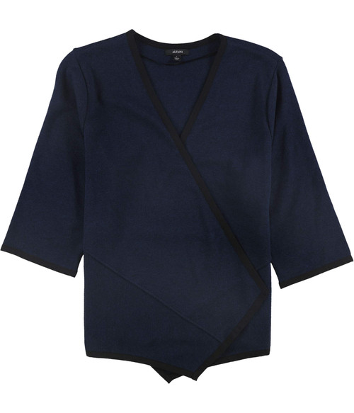 Alfani Womens Asymmetrical Cardigan Sweater, Blue, Large