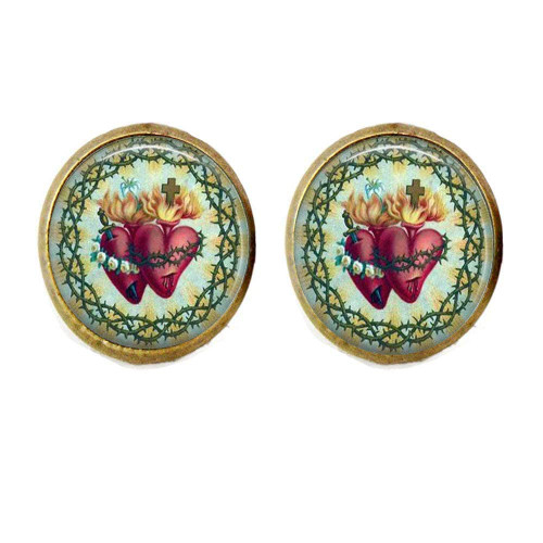Sacred Heart & Barbed Wire Earrings Flaming Heart Jesus Christ Art Charm Jewelry Friend Gift Sacred Heart & Barbed Wire Earrings Flaming Heart Jesus Christ Art Charm Jewelry Friend Gift