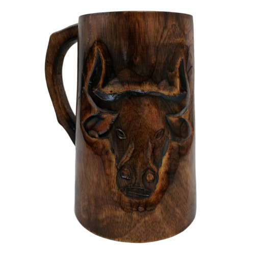 collectiblesBuy Handmade Beer Mug Bull Face Design Made of Wood Tankard Wooden Stein Beer Stein Crafted Beer Cup Vintage Classic Style Natural Wood Cup, Beer Tea Coffee Milk Water Cup Novelty