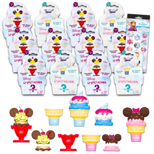 Delectables D-Lectables Disney Blind Bag Bundle ~ 12 Pack Disney Party Favors for Kids Featuring Mix Match & Stack Ice Cream Figures | Disney Party Supplies