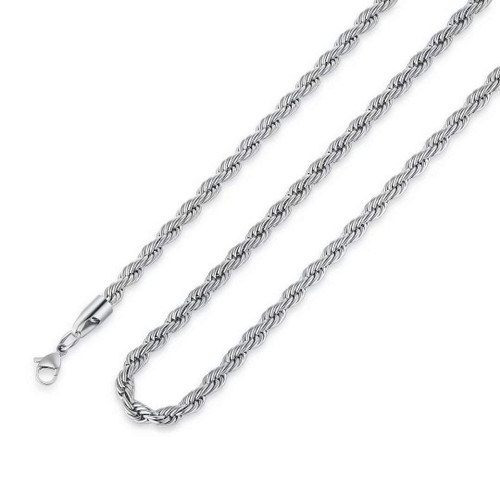M MOOHAM Silver Chain for Men, 2.5mm 32 Inch Stainless Steel Silver Twist Rope Chain Necklace for Men