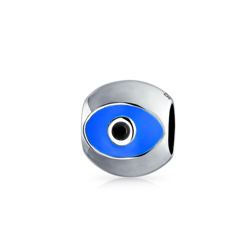 Spiritual Lucky Blue Silver Evil Eye Spacer Bead Charm .925 Sterling Silver Core Fits European Charm Bracelet For Women For Teen