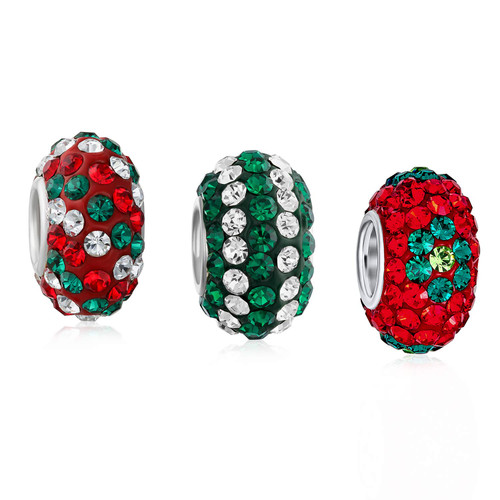 Bling Jewelry Christmas Holiday Red Green Flower Stripe Crystal Mix Bundle Set Of Three .925 Sterling Silver Dangle Charm Bead Fits European Charm Bracelet For Women Teens Bling Jewelry Christmas Holiday Red Green Flower Stripe Crystal Mix Bundle Set Of Three .925 Sterling Silver Dangle Charm Bead Fits European Charm Bracelet For Women Teens