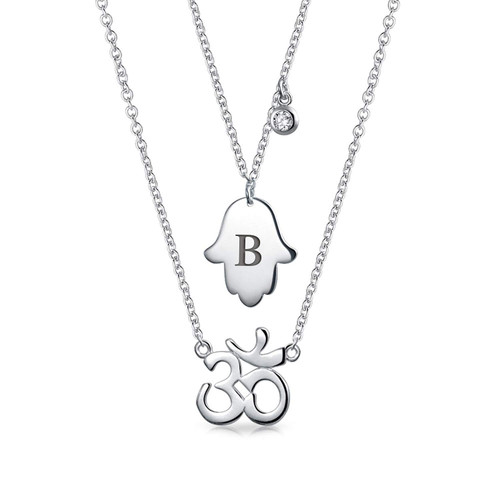 Bling Jewelry Personalized Hamsa Hand Of God Aum Om Ohm Sanskrit Symbol Yoga Pendant Necklace .925 Sterling Silver Custom Engraved Bling Jewelry Personalized Hamsa Hand Of God Aum Om Ohm Sanskrit Symbol Yoga Pendant Necklace .925 Sterling Silver Custom Engraved