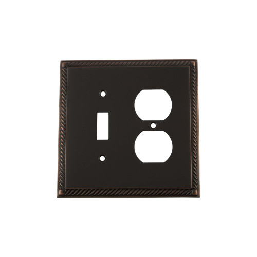 Nostalgic Warehouse 719683 Rope Switch Plate with Toggle and Outlet, Timeless Bronze