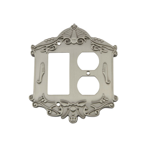 Nostalgic Warehouse 720020 Victorian Switch Plate with Rocker and Outlet, Satin Nickel