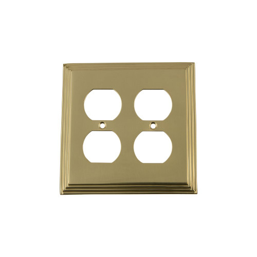 Nostalgic Warehouse 720101 Deco Switch Plate with Double Outlet, Unlacquered Brass