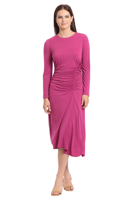 Maggy London Women's Plus Size Long Sleeve Side Ruched Matte Jersey Dress Workwear Event Party Guest of Wedding, Festival Fuchsia, 10