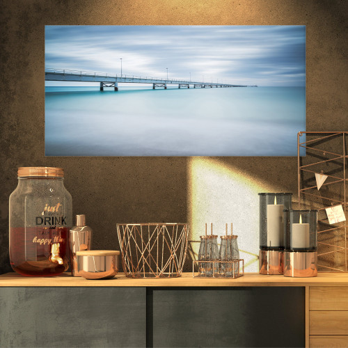 Design Art PT8499-32-16 Industrial Pier Side View-Seascape Photo Canvas Print-32x16, 32x16, Blue Design Art PT8499-32-16 Industrial Pier Side View-Seascape Photo Canvas Print-32x16, 32x16, Blue