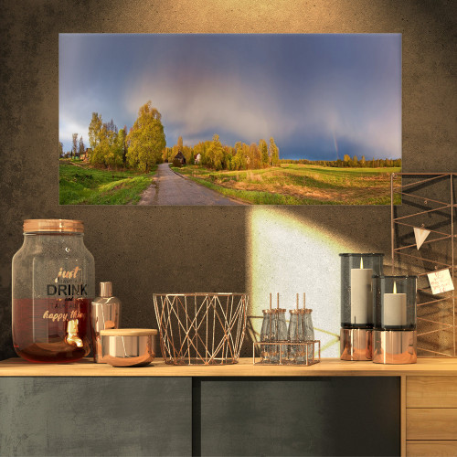 Designart PT9031-32-16 Green Field Under Rainbow Sky-Landscape Photo Canvas Print-32x16, 32x16 Designart PT9031-32-16 Green Field Under Rainbow Sky-Landscape Photo Canvas Print-32x16, 32x16