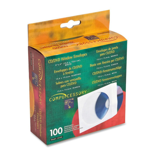 Compucessory 26500 Cd/DVD Window Envelopes 5-Inch X5-Inch 100/Bx White