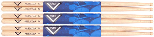 Vater Manhattan 7A Wood Tip Hickory Drum Sticks, 3 Pair (VS3P7AW)