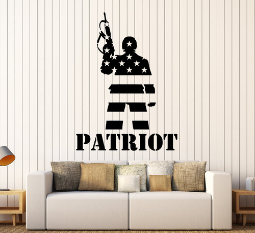 Large Vinyl Wall Decal Patriot American Soldier Flag Warrior Stickers Mural Large Decor (ig4396) Pink