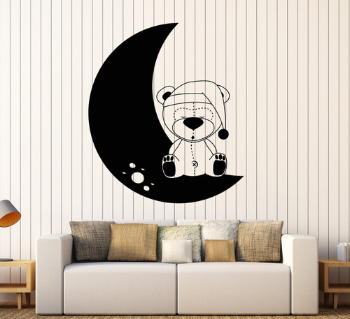Vinyl Wall Decal Nursery Teddy Bear Toy Moon Childrens Room Stickers Large Decor (936ig) Pink