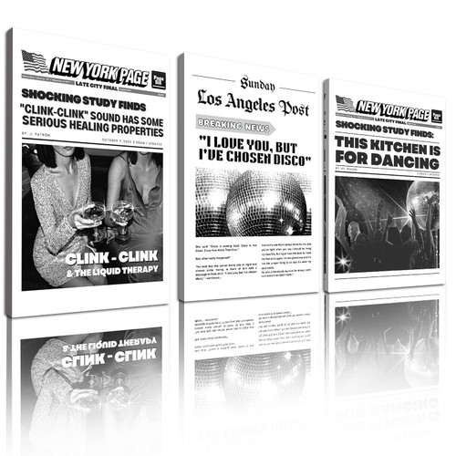 Vintage Posters for Room Aesthetic Funny 70s Disco Black and White New York Page Canvas Wall Art Prints Humor Quotes Trendy Retro Party Wall Decor Poster for Living Room Bar 3 Pieces 16x24in Unframed