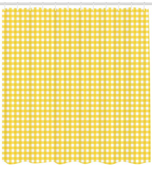 Ambesonne Checkered Shower Curtain, Classic English Pattern in Yellow Picnic in Summertime Theme Retro Striped, Fabric Bathroom Decor Set with Hooks, 70 inches, Yellow White