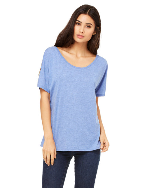 Bella + Canvas Ladies Slouchy T-Shirt, Small, Blue Triblend