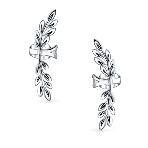 Boho Laurel Leaf Climber and Crawler Cartilage Ear Cuffs Clip Wrap Helix Non Pierced Earrings Western Jewelry For Women Teen .925 Sterling Silver