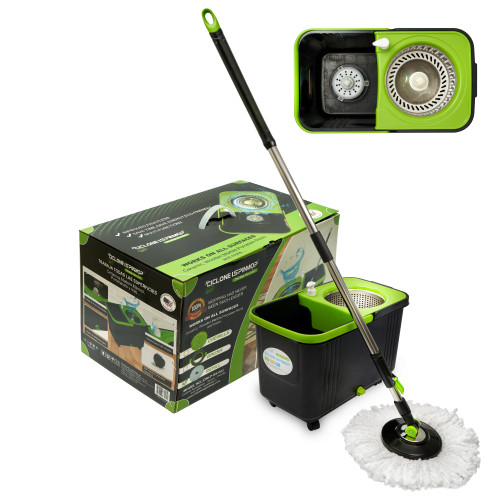 Ciclone Ispinmop Spin Mop and Bucket P SS 003 - Easy Wring Mop and Bucket with Wringer Set - Ciclone Ispinmop 360 Mop - Mops for Floor Cleaning with Wringer - Mop and Bucket Set in Black and Green