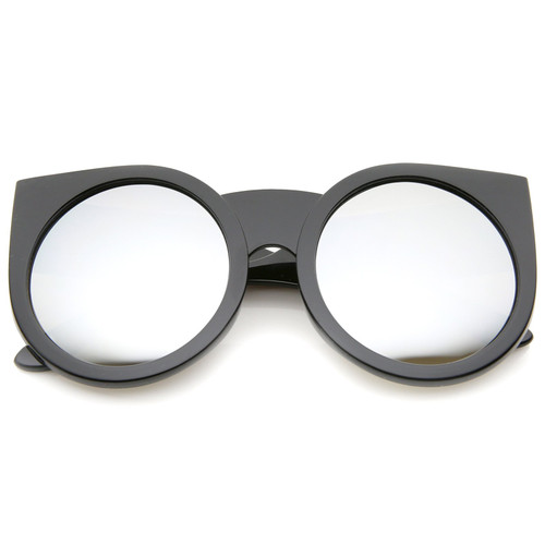 Womens Thick Frame Color Mirror Lens Round Cat Eye Sunglasses 55mm (Black/Silver Mirror) Womens Thick Frame Color Mirror Lens Round Cat Eye Sunglasses 55mm (Black/Silver Mirror)