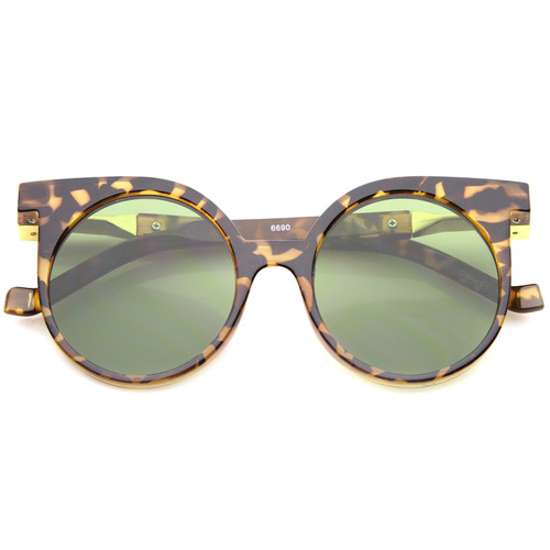 zeroUV Modern Horn Rimmed Neutral-Colored Flat Lens Round Sunglasses 50mm (Tortoise/Green) zeroUV Modern Horn Rimmed Neutral-Colored Flat Lens Round Sunglasses 50mm (Tortoise/Green)