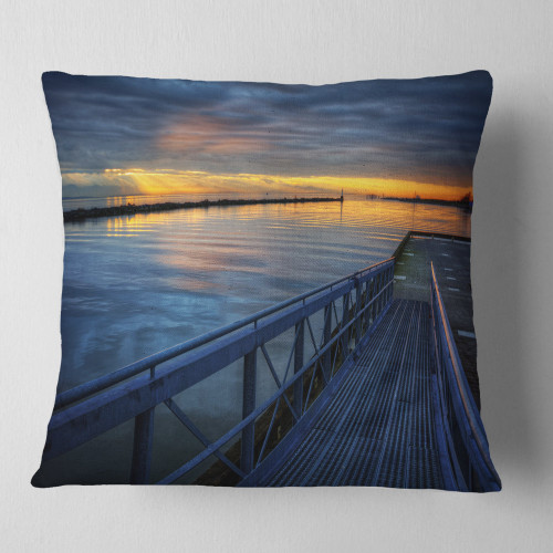 Designart Azure Waters Behind Pier' Seascape Throw Cushion Pillow Cover for Living Room, Sofa 16 in. x 16 in
