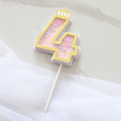 4th Cake topper Kids Birthday Party 4th Wedding Anniversary Cake Topper Party Supplies (pink 4)