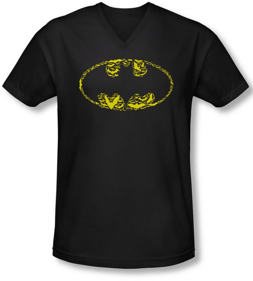 Batman - Mens Bats On Bats V-Neck T-Shirt, XX-Large, Black