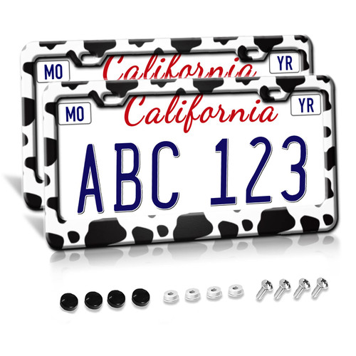 MAIJEE Cow Print License Plate Frame Cow License Plate Frame Cow License Plate Cover Cow Print License Plate Holder Cow Print License Plate Frames Cow License Plate Frames Cow Print Car Accessories