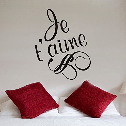 DigTour WallArt Je T'Aime Vinyl French Wall Decal French Quote Love Saying Lettering Love Wall Sticker Home Art Decoration White