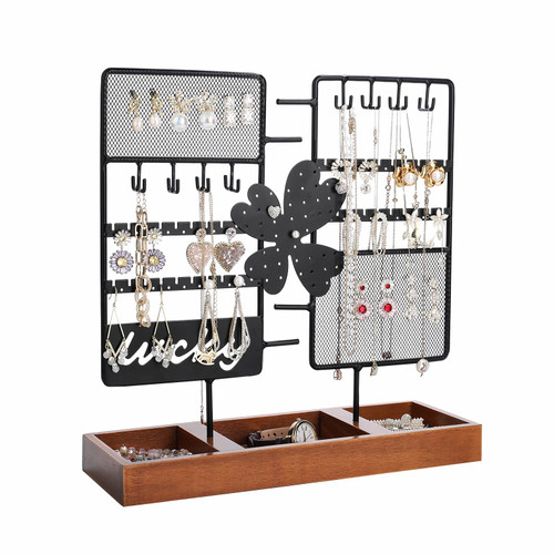 Beboore Jewelry Holder Organizer, Necklaces Organizer Earring Holder with Wooden Tray, Jewelry Stand Jewelry Tower Rack for Bangles, Necklaces, Bracelets, Rings, Earrings Display